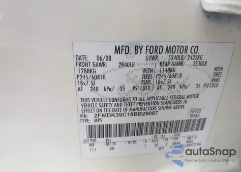 2008 Ford Edge Limited из США, поврежденный, VIN 2FMDK39C18BB29087